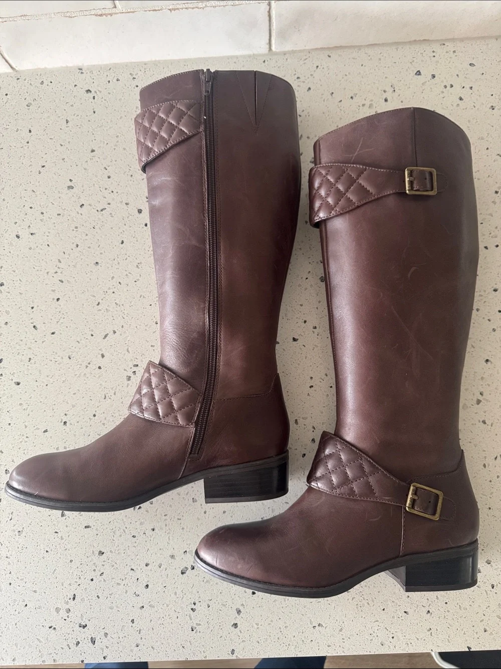 LAUREN Ralph Lauren MAVEAH Brown Leather Quilted Strap Riding Boots Size 7.5B
